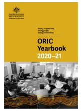 Cover of the ORIC yearbook for 2019–20 showing a young masked woman using hand sanitiser