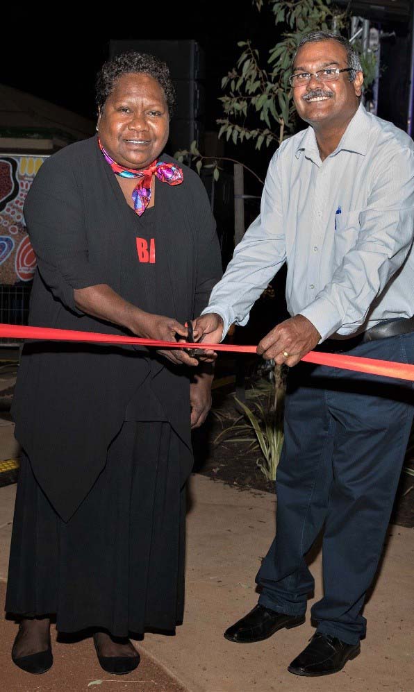 Chair of Yindjibarndi Aboriginal Corporation RNTBC, Lyn Cheedy, opening Ganalili Centre with Kevin Michel, MLA for Karratha