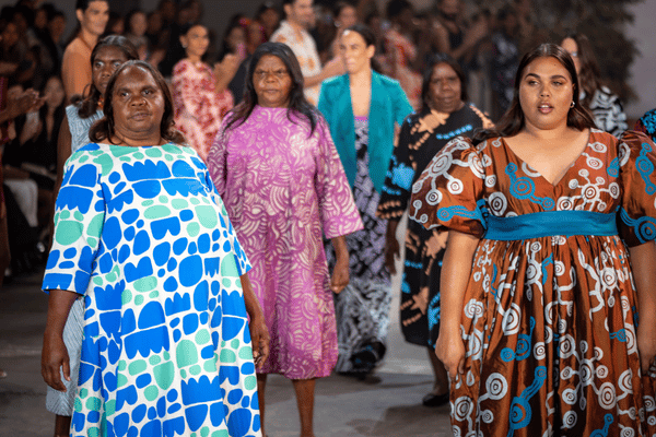 Aboriginal women wearing colourful clothes