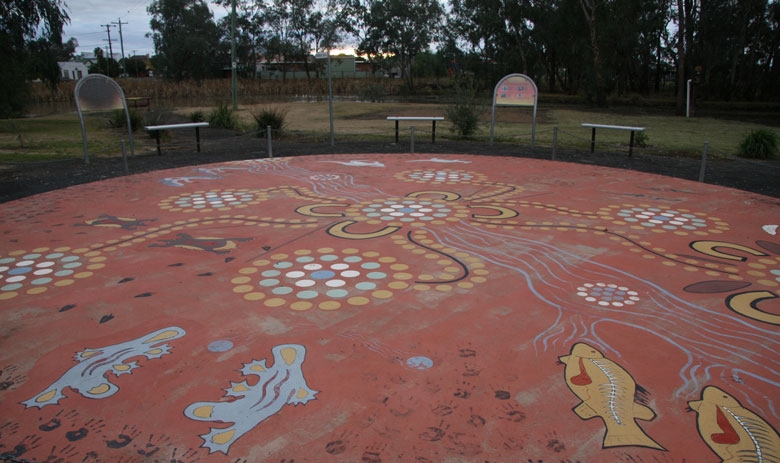 A large painted circle in the ground