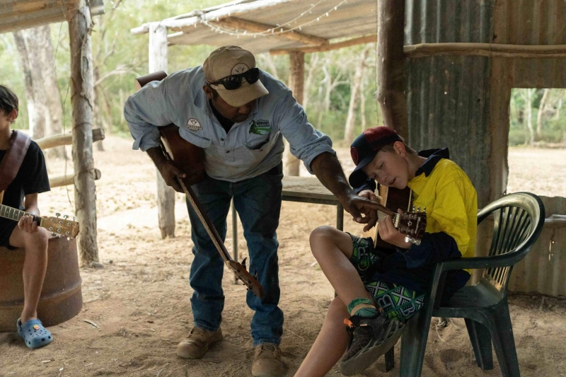 A student from Cooktown plays during a music bootcamp 