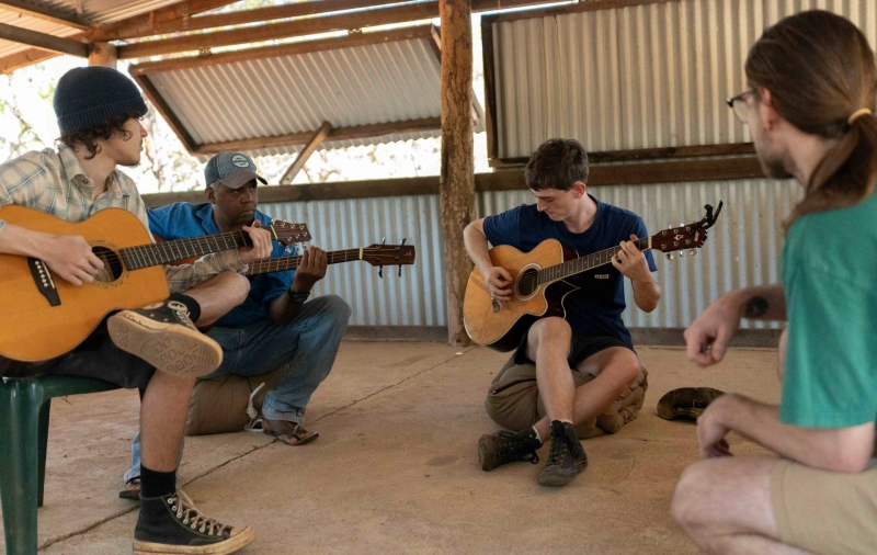 A group of students from Cooktown practice during a music bootcamp 