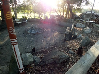 An outdoor area with firepit
