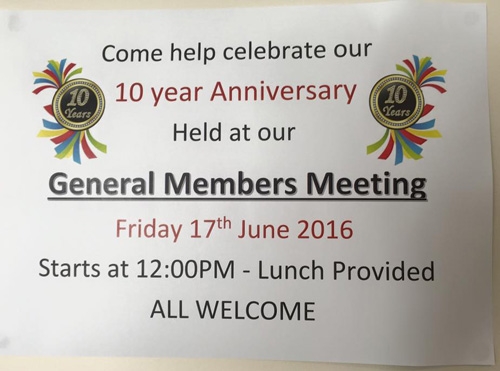 A notice with the time, date and place of Werin's 10th anniversary