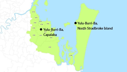 A map showing Yulu-Burri-Ba imposed over Capalaba and North Stadbroke Island 