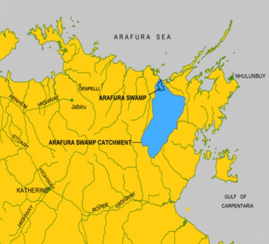A map showing the Arafura Swamp