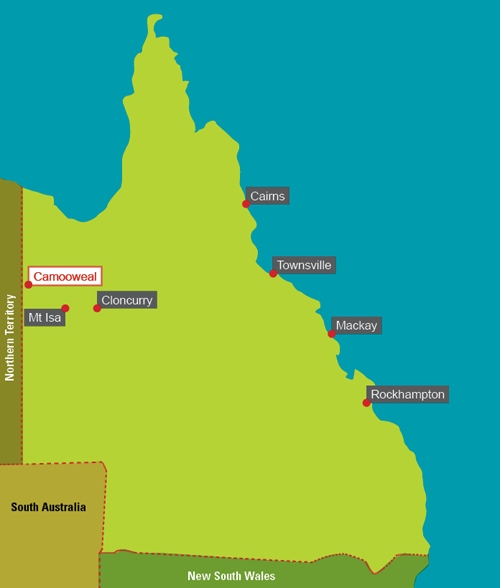 A map of Queensland with various locations marked