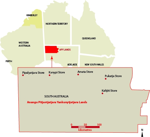 A map showing the service area in north-western South Australia